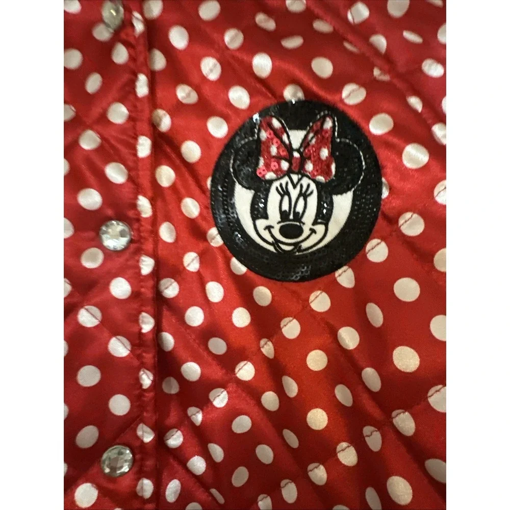 Disney Kids Minnie Mouse Varsity Jacket Satin Polka‎ Dot Size 9/10 Red